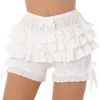 Kvinnors shorts lolita korta svarta vita shorts kvinnor söt spets trim lager ruffle bloomers korta flickor mitt midja bowknot dekor frilly trosor 230719