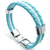 Bracelets porte-bonheur Bracelet Cuir Bleu Drapeau Blanc Argentin Alliage Tressé Longueur 21 5 Cm Avec Une Pochette Velours246N
