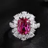 Klusterringar i 925 Sterling Silver Lab skapade Pink Sapphire 4.7 Luxury Flower for Women 2023 julklapp