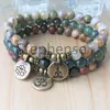 MG0672 Picasso Jasper Ohm Bracelet Natural Crzay Agate Mala Beads Bracelet New Design Moss Agate Lotus Charm Bracelet272V