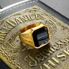 Cluster Rings Dignified Black Carnelian Stainless Steel Golden Square Signet Ring For Men Pinky Male Wealth And Rich Status Jewelr245v