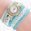 Großhandel Fancy Multilayer Volldiamant Armband Luxus Leder Kristall Strass Hand Armbanduhr Armband für Frauen