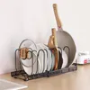 Kök lagring multifunktionell justerbar tillbehör Pot Rack Pan Organizer för skåphållarens krukor lock