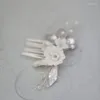 Hair Clips White Ceramic Flower Small Combs Bridal Pins Silver Color Leaf Wedding Headpiece Handmade Pearls Women Jewelry