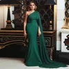 Vestidos de noite sereia de um ombro só verde esmeralda chiffon vestidos de baile vestidos longos de cetim para ocasiões especiais225V