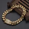 Bangle Miami Cuban Link Curb Chain Bracelet Mens Gold Stainless Steel Luxury Crystal Wristband Jewelry 230719