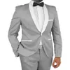 Garçons d'honneur marié Tuxedos gris argent nouveauté châle blanc revers hommes costumes mariage homme marié 2 pièces veste pantalon 280f