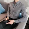 Männer Casual Hemden Hohe Qualität Luxus Business Hemd Kleine Gitter Koreanische Mode Kleidung Dünne Lange Hülse Elegante Soziale Bluse