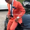 2 -stycken Coral Prom Men kostymer för bröllop med toppade lapel Slim Fit Groom Tuxedo Custom Man Fashion Costume Set Jacket med Pant330Z