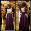 2020 Vestidos de Noite Muçulmanos Uma Linha Mangas Compridas Bordado Roxo Hijab Islâmico Dubai Abaya Kaftan Vestido de Noite Longo Vestido de Baile235R