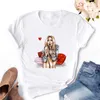 Frühling Neue Damenmode Kurzarm T-shirt Cartoon Mädchen Katze Drucken Kurzarm Mädchen