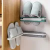 3 i 1 skor rack sandaler tofflor hängande väggmonterad vikbar handduk förvaring hyllan badrum självhäftande skohängare arrangör l230704