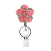 Anahtarlık 1 adet moda çiçek şekli geri çekilebilir rozet makarası klips ofis adı tutucu kart aksesuarları