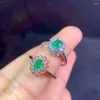 Clusterringen natuurlijke smaragd ring 925 zilveren dames prachtig eenvoudig stijlvol en schattig
