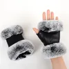 冬のファッションブラックハーフフィンガー本革の手袋羊の皮の毛皮の指の指のない手袋毛皮の口231y