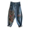 Jeans da donna elastico in vita strass blu femminile 2023 pantaloni Harem larghi dritti primavera estate donne larghe alla moda