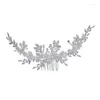 Hårklipp Vit porslin Flower Bridal Comb Crown Silver Color Rhineastone Women Headpiece Wedding Prom Accessories Tiara