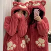 Women's Sleepwear Kawaii Robes Cartoon Anime Pajamas For Women Winter Flannel Warm Nightgowns Cute Bear Homewear Loose Plush Loungewear