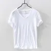 Men's T Shirts Slim Fit Slub Cotton Pure Color V Collar Short Sleeved Tops Tees Men T-Shirt Multi-color Man T-Shirts Fitness