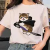 Camiseta de verão nova manga curta coleção feminina dia das mães Puk estampa de desenho animado gato manga curta