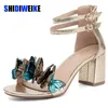 Sandalen SDWK 7cm Mode Leer Vlinder Zomer Sandalen Enkel Wrap Open Teen dikke hak Sandalen Enkelbandje Vrouwen Hoge Hakken Schoenen 230719