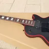 Guitarra elétrica personalizada, mogno, preto fosco, cartucho EMG, logotipo vermelho e borda vermelha, pacote rápido 258