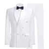 Yeni Varış Çifte Breated Beyaz Damat Smokin Şal Yüzü Erkek Takaslar 2 Parça Düğün Prom Yemeği Blazer Ceket Pantolon W9122096