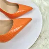 Klänning mode orange kvinnors pump ormmönster prickade tå sexiga höga klackar 12 cm designer skor plus storlek 33-45 230720