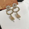 20style Luxury Brand Designers Letters Stud channel Geometric Women Long Crystal Pearl Earring Bride Wedding Party Jewerlry ax34f