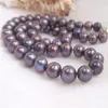 NOUVEAU BIJOUX EN PERLES FINES Véritable10-11mm 22 pouces Collier de perles Akoya noir violet 925silver286S