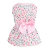 Ropa para perros Verano Estampado floral Pequeños perros medianos Vestido Encantador Bowknot Decoración Sin mangas Pata delantera Vacaciones Traje para mascotas