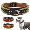 Dog Collars & Leashes 2'' Width Leather Collar Durable For Big Dogs Sharp Spikes Studded Medium Large Pet Pitbull German S310P