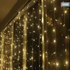 3m bredd 3m 4m 5m 6 m hög fall LED -strängar Små julgran Ljus blinkande LED -semester sträng bröllop scen gardin vattentät252u