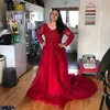 Nieuwe Ontwerp Luxe Kant Applicaties Illusion Slit Avondjurken Open Back Formele Party Gown Lange Mouwen Prom Dresses257Y