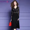 Basic Casual Dresses TESSCARA Women Spring Autumn Elegant Dress Festa High Quality Long Green Cocktail Party Robe Vintage Lace Designer Vestidos 230719