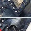 High Quanlity Men Blue Denim Designer European Star Ripped Jeans for Men Classic Retro Pants202U