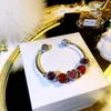Red Love Charm Open Bracelet for Pandora 925 Sterling Silver Set CZ Diamond DIY Beaded Bracelet with Box206U