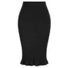 Skirts KK Women Ribbed Bodycon Skirt Elastic High Waist Back Slit Knitted Solid Knee Length Slim Fit Office Lady Workwear 230720