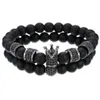 2pcs set fashion crown charm bracelet натуральный камень из бисера браслетов для мужских женщин Pulseras Masculina Jewelry205m