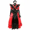 Sissy Maid PVC Vestido Vermelho Duas Maneiras de Usar Cosplay Mangas Longas ou Curtas Traje Gótico262e