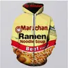 Ramen nudel nötkött 3d tryck kausalkläder nya mode män kvinnor dragkedja hoodies hk04233j