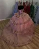 Corset Shinning Flowers Appliques Pink Off the Shoulder Quinceanera Dresses Ball Gown Princess Dress Vestidos de Quinceanera