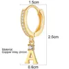 Bling English A-Z 26 Letters Name Earring Cubic Zirconia Huggie Hoop Initial Dangle Drop Earring Real Gold Plated Ear Rings Hip Hop Personalized Jewelry For Women