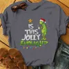 T-shirt damski Grinch T-shirt świąteczny na gorąco z tłoczeniem T-shirt