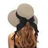 Cappelli a tesa larga da donna Floppy Summer Sun Beach Accessori UPF 50 Crushable Leopard Roll Up Bow Visor Scarpa