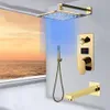 Golden Polished Digitail Display Bath Shower Kaucet Regn Led 3 Vägs badrumskran Triple Way LCD Mixer Valve227q