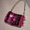 Prata Ouro Lantejoulas Cadeia Tecido Tecido Bolsa Feminina Oco Clutch Luxo Casamento Ombro Transversal