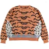 Herrtröjor Kapital vintage Hirata och Hiroshi Leopard Tiger tryckt Pullover Women's Loose Round Neck Orange Sticking tröja
