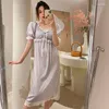 Kvinnors sömnkläder Summer Satin Nightgowns Solid Short Sleeve Ladies Nightdress Silk Like Lace V Neck Korea Style Home Wear for Female