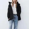 Frauen Unten ALOY Mode Winter Lose Mit Kapuze Schwarz Parkas Frauen Elegante Einfache Mäntel Zipper Langarm Baumwolle Jacken Damen